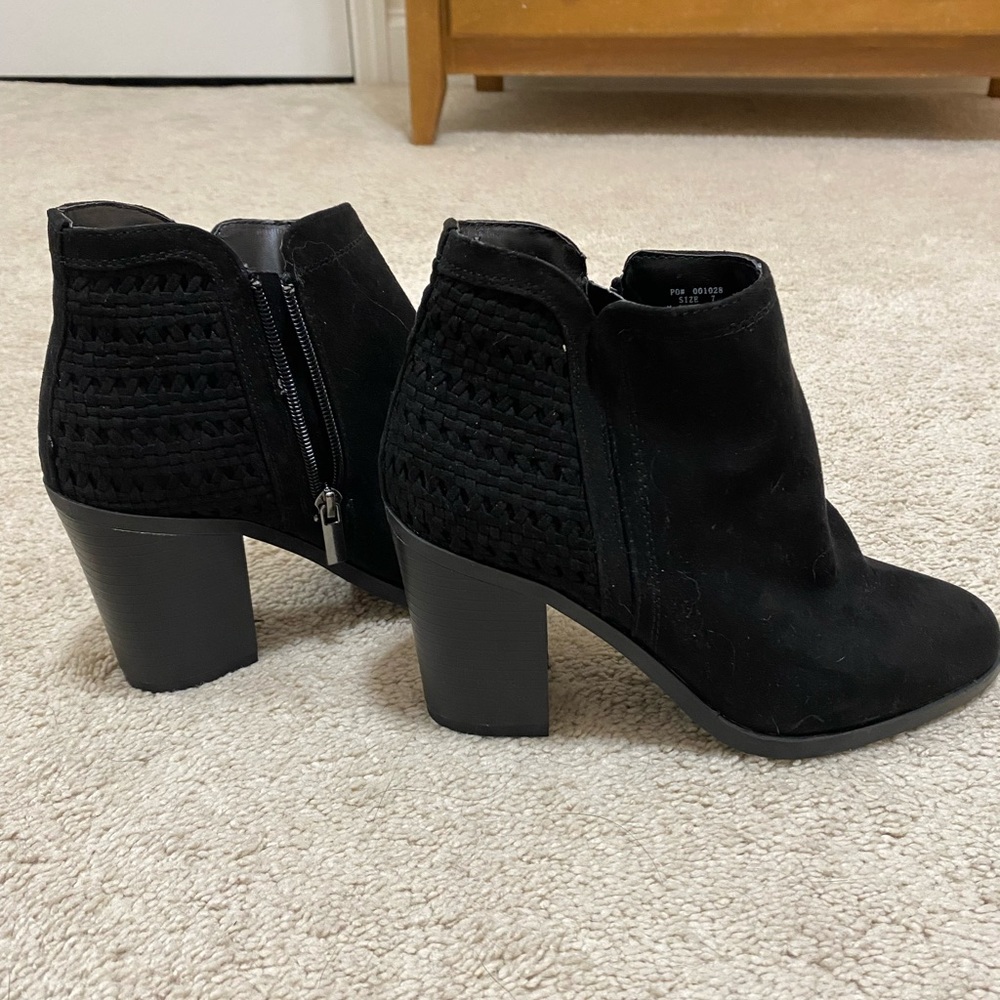 Black Suede Ankle Booties with Textured Back
